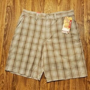 Vtg Mossimo‎ Supply Shorts Men 34 Brown Plaid Flat Front Baggy Skater Y2K New